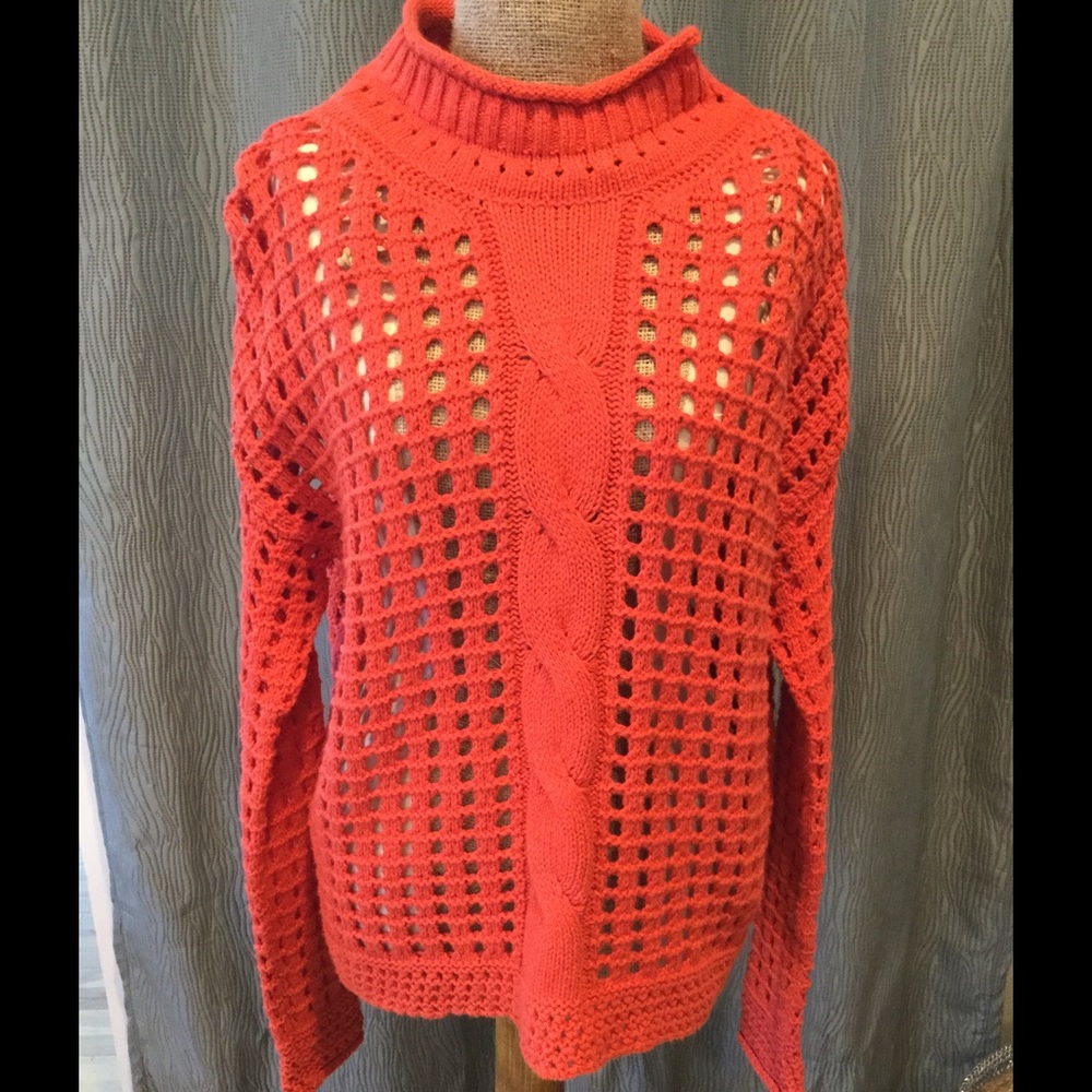 FREE PEOPLE Open knit pullover sweater mock neck S